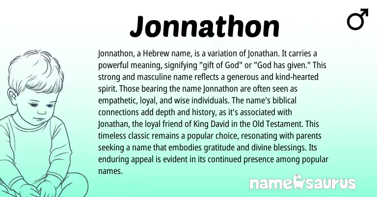 Infographic about Jonnathon name meaning, Jonnathon is a name from Hebrew, American origin(s).