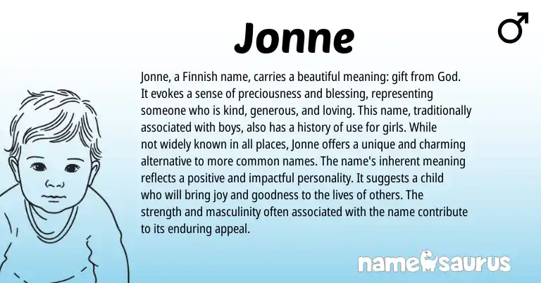 Infographic about Jonne name meaning, Jonne is a name from Finnish origin(s).