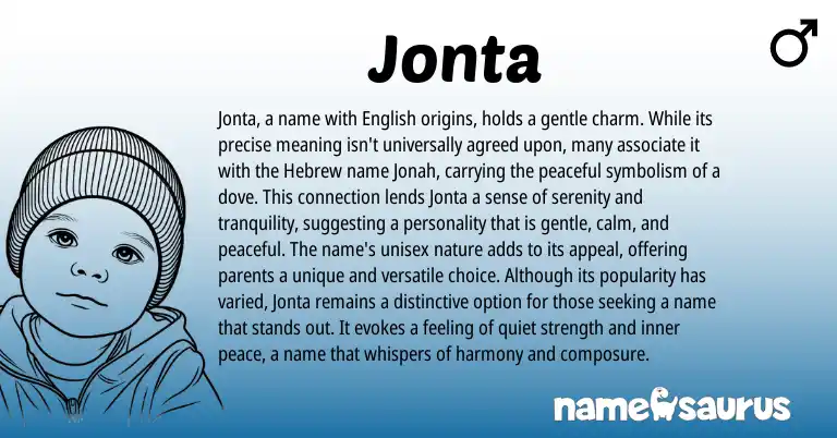 Infographic about Jonta name meaning, Jonta is a name from Hebrew origin(s).
