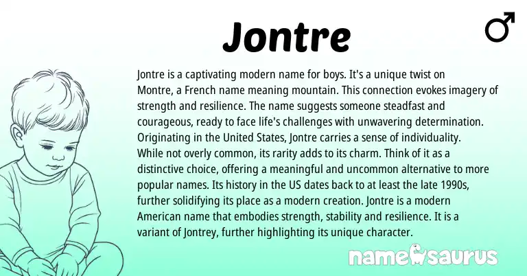 Infographic about Jontre name meaning, Jontre is a name from French, American origin(s).