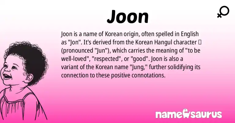 Infographic about Joon name meaning, Joon is a name from Korean origin(s).
