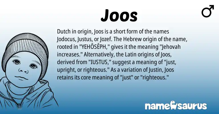 Infographic about Joos name meaning, Joos is a name from Dutch, Latin, Hebrew origin(s).