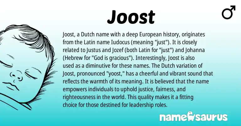 Infographic about Joost name meaning, Joost is a name from Dutch, Latin, European, Hebrew origin(s).