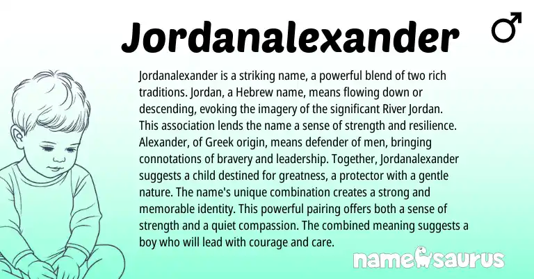 Infographic about Jordanalexander name meaning, Jordanalexander is a name from Hebrew, Greek origin(s).