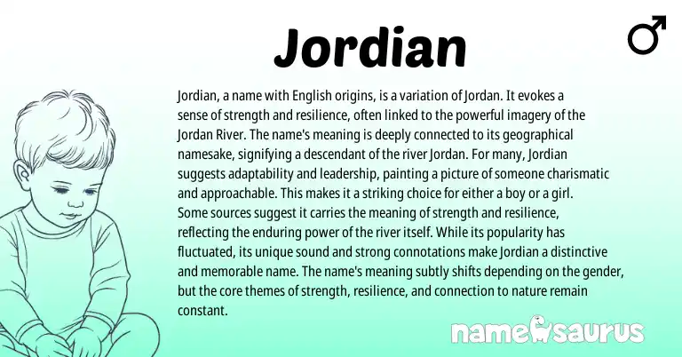 Infographic about Jordian name meaning, Jordian is a name from English origin(s).