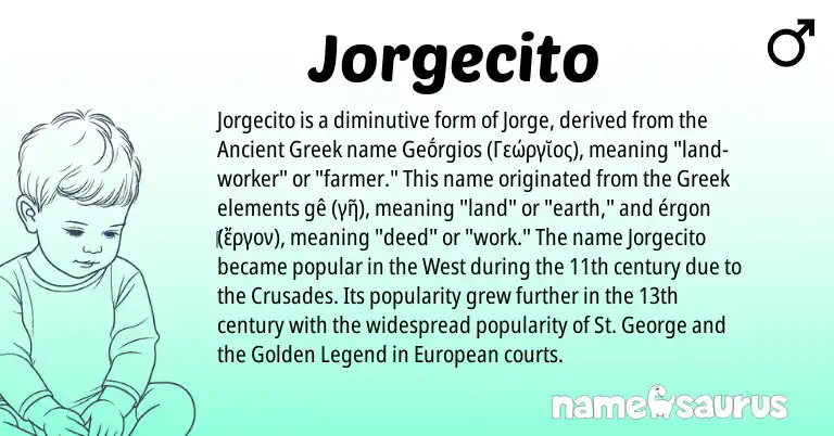 Infographic about Jorgecito name meaning, Jorgecito is a name from Ancient Greek, European, Greek origin(s).