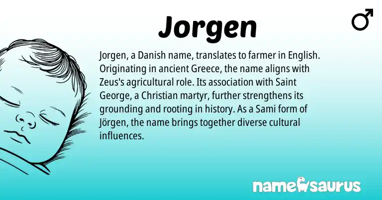 Infographic about Jorgen name meaning, Jorgen is a name from English, Danish, Sami, Greece origin(s).