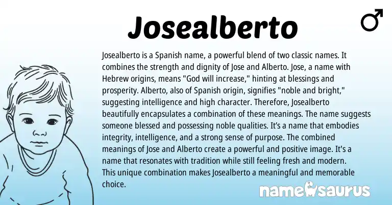Infographic about Josealberto name meaning, Josealberto is a name from Spanish origin(s).
