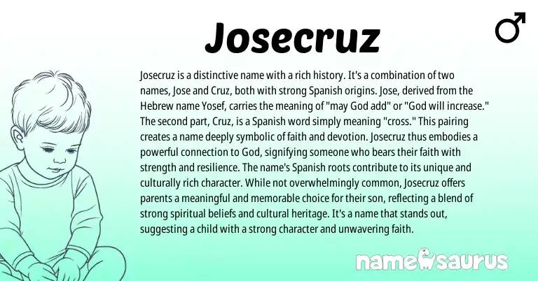 Infographic about Josecruz name meaning, Josecruz is a name from Hebrew, Spanish origin(s).