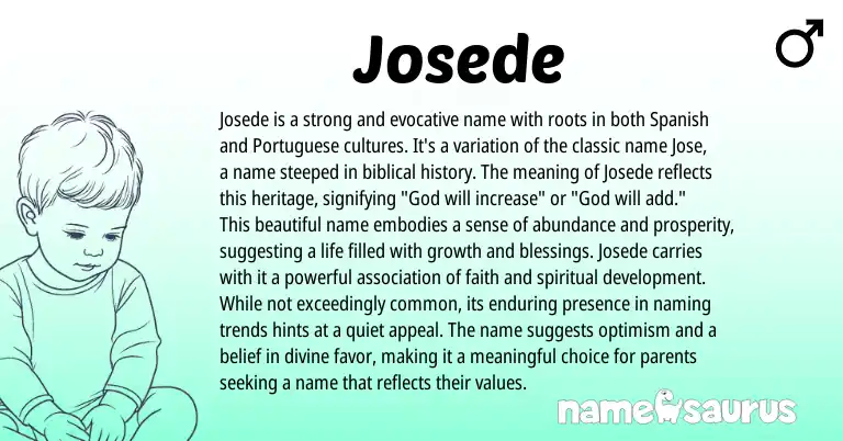 Infographic about Josede name meaning, Josede is a name from Hebrew, Spanish, Portuguese origin(s).