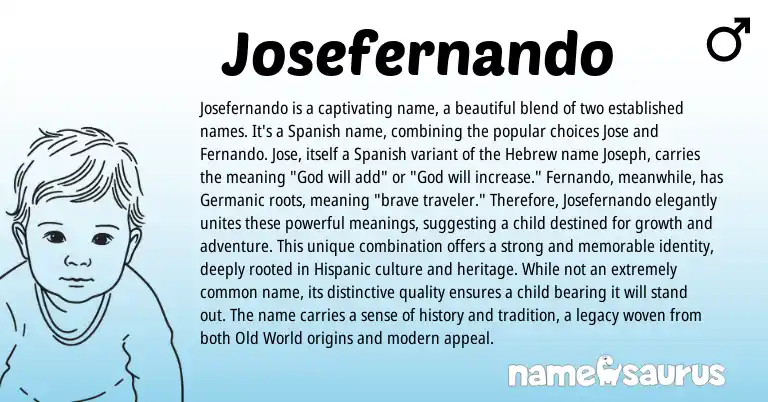 Infographic about Josefernando name meaning, Josefernando is a name from Germanic, Hebrew, Spanish, Portuguese origin(s).