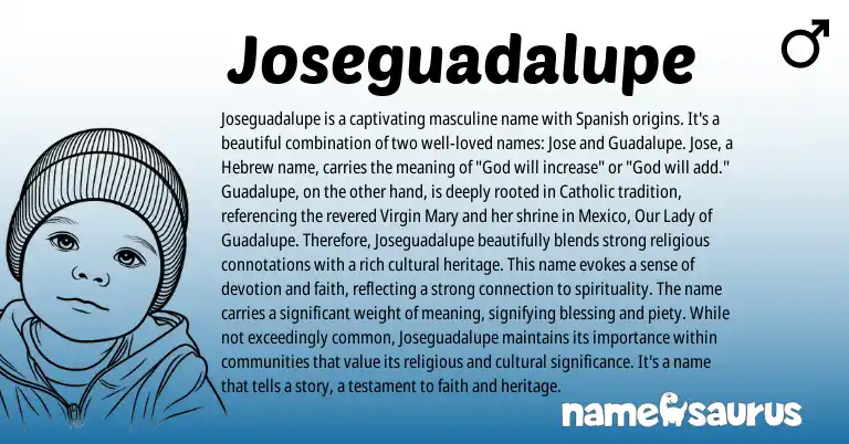 Infographic about Joseguadalupe name meaning, Joseguadalupe is a name from Mexican, Spanish origin(s).