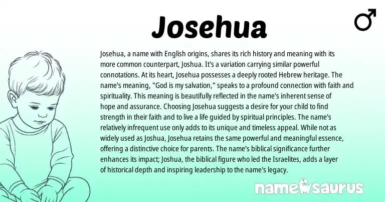Infographic about Josehua name meaning, Josehua is a name from Hebrew origin(s).