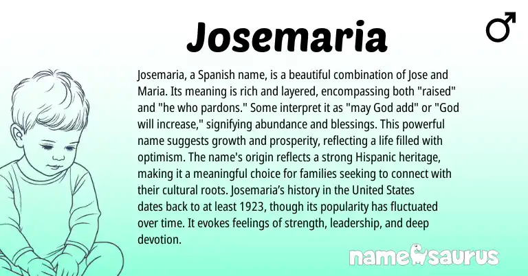 Infographic about Josemaria name meaning, Josemaria is a name from Hebrew, Spanish origin(s).