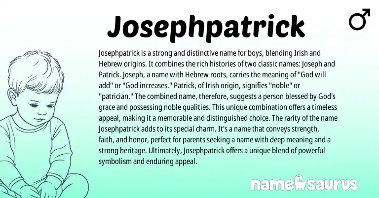 Infographic about Josephpatrick name meaning, Josephpatrick is a name from Hebrew, English, Irish origin(s).