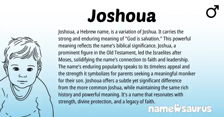 Infographic about Joshoua name meaning, Joshoua is a name from Hebrew origin(s).