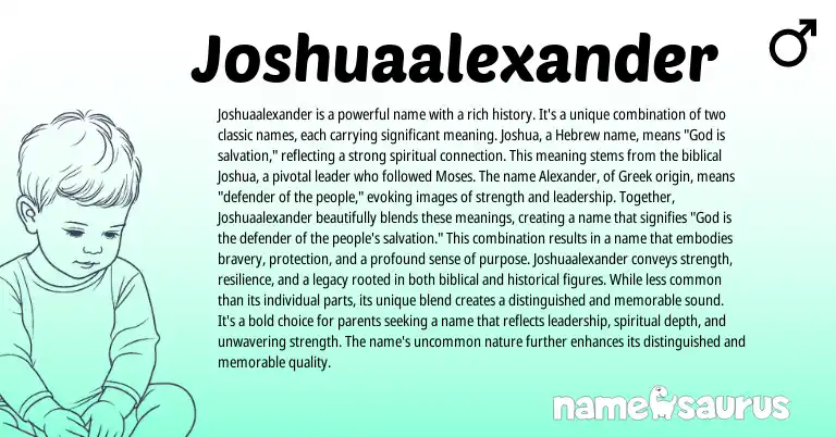Infographic about Joshuaalexander name meaning, Joshuaalexander is a name from Hebrew, Greek origin(s).