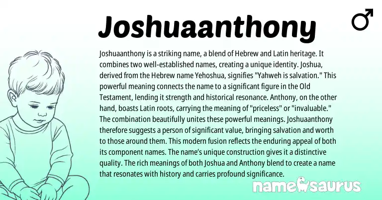 Infographic about Joshuaanthony name meaning, Joshuaanthony is a name from Latin, Hebrew origin(s).
