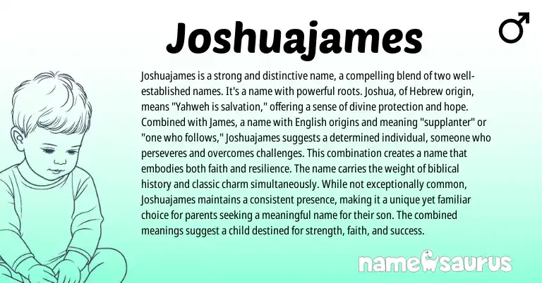 Infographic about Joshuajames name meaning, Joshuajames is a name from Hebrew, English origin(s).