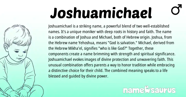 Infographic about Joshuamichael name meaning, Joshuamichael is a name from English origin(s).
