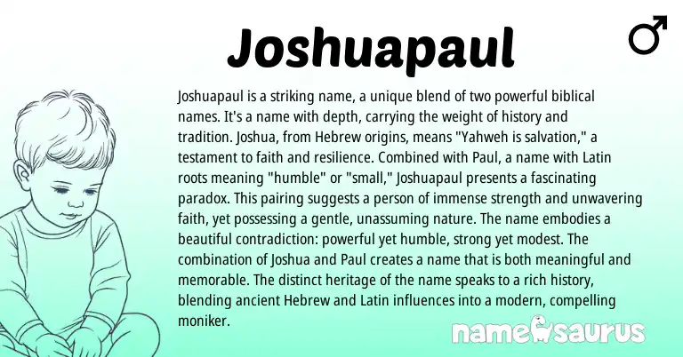 Infographic about Joshuapaul name meaning, Joshuapaul is a name from Hebrew origin(s).