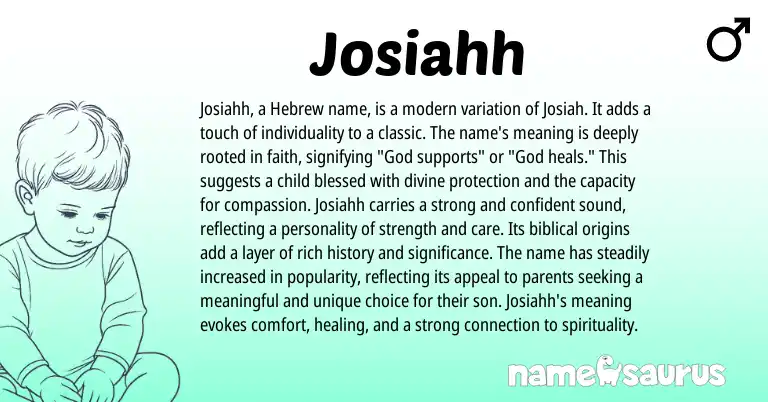 Infographic about Josiahh name meaning, Josiahh is a name from Hebrew, Biblical origin(s).