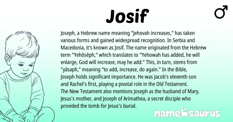 Infographic about Josif name meaning, Josif is a name from Hebrew origin(s).