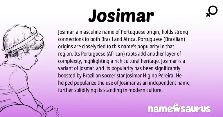 Infographic about Josimar name meaning, Josimar is a name from Portuguese (Brazilian), Portuguese (African) origin(s).
