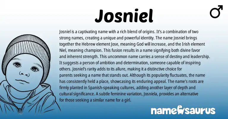 Infographic about Josniel name meaning, Josniel is a name from Hebrew, Irish origin(s).