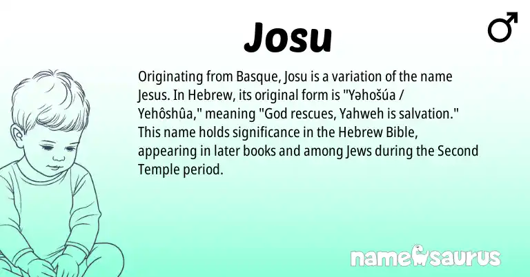 Infographic about Josu name meaning, Josu is a name from Basque, Hebrew origin(s).