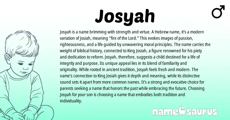 Infographic about Josyah name meaning, Josyah is a name from Hebrew, Biblical origin(s).