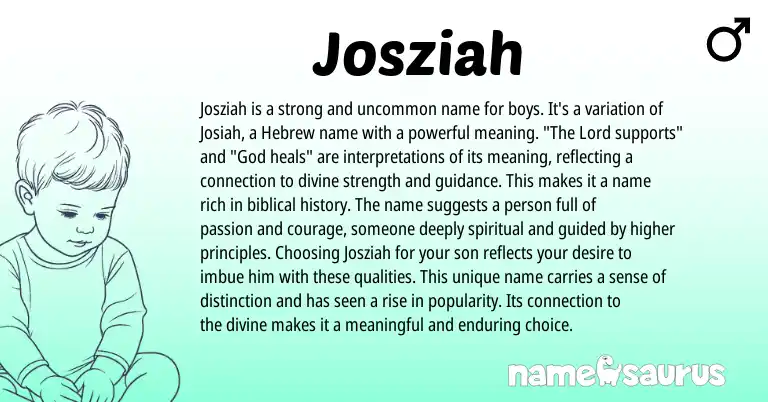 Infographic about Josziah name meaning, Josziah is a name from Hebrew origin(s).