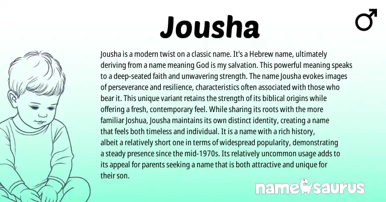 Infographic about Jousha name meaning, Jousha is a name from Hebrew origin(s).