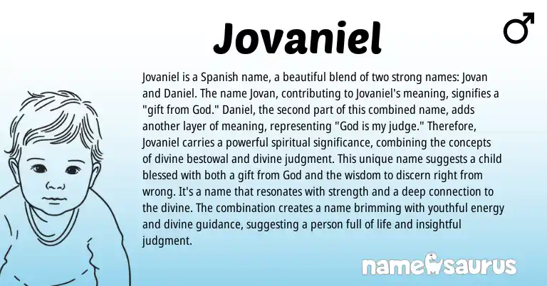 Infographic about Jovaniel name meaning, Jovaniel is a name from Latin, Spanish origin(s).