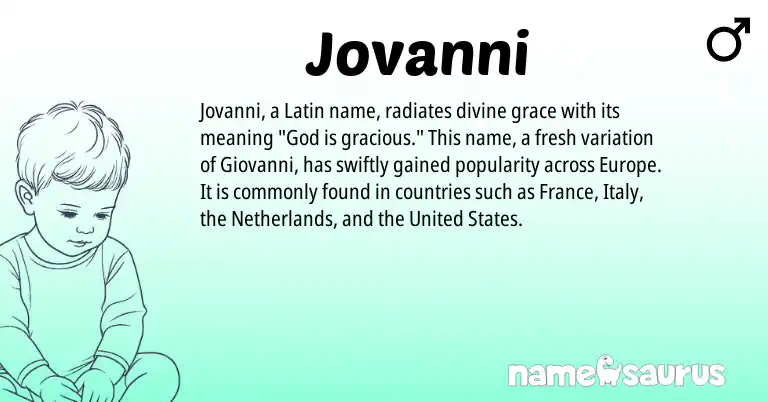 Infographic about Jovanni name meaning, Jovanni is a name from Netherlands, Latin, United States origin(s).