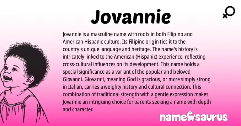 Infographic about Jovannie name meaning, Jovannie is a name from Filipino, American (Hispanic) origin(s).