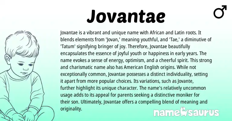 Infographic about Jovantae name meaning, Jovantae is a name from Latin, African, English, American origin(s).