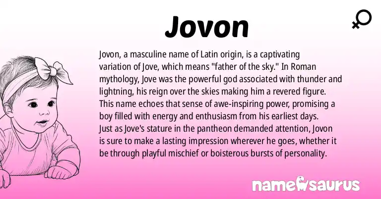 Infographic about Jovon name meaning, Jovon is a name from Latin origin(s).
