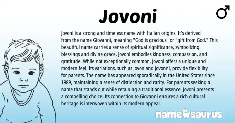 Infographic about Jovoni name meaning, Jovoni is a name from Italian origin(s).