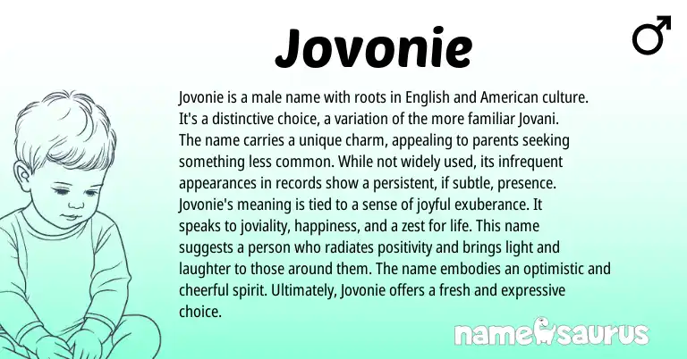 Infographic about Jovonie name meaning, Jovonie is a name from French, American origin(s).