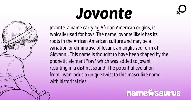 Infographic about Jovonte name meaning, Jovonte is a name from African American origin(s).