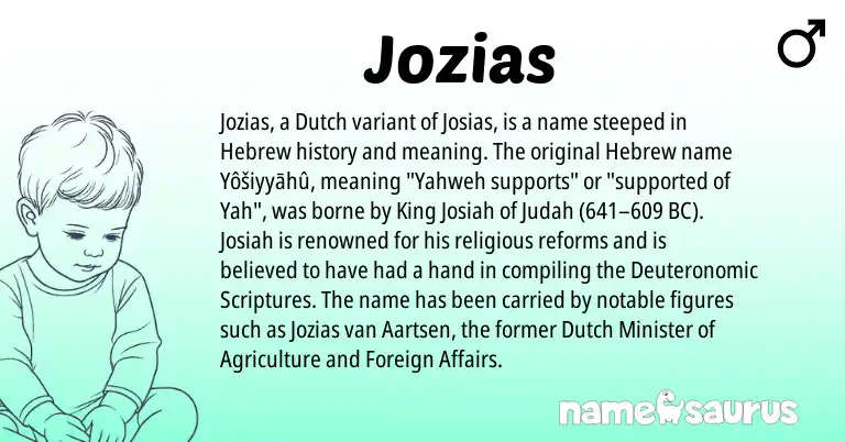 Infographic about Jozias name meaning, Jozias is a name from Dutch, Hebrew origin(s).