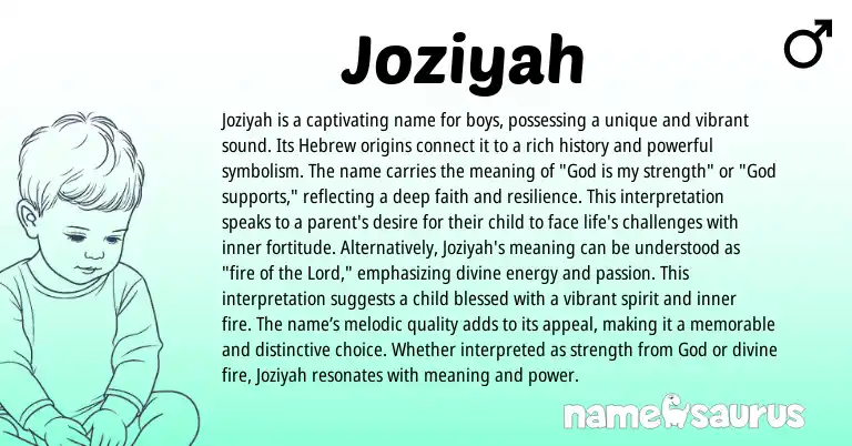 Infographic about Joziyah name meaning, Joziyah is a name from Hebrew origin(s).