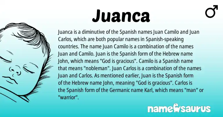 Infographic about Juanca name meaning, Juanca is a name from Spanish, Germanic, Hebrew origin(s).