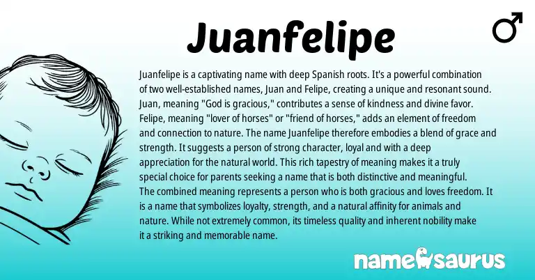 Infographic about Juanfelipe name meaning, Juanfelipe is a name from Spanish origin(s).