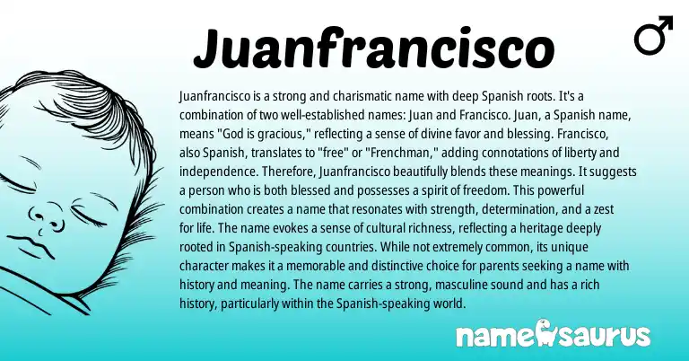 Infographic about Juanfrancisco name meaning, Juanfrancisco is a name from Spanish origin(s).