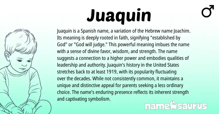 Infographic about Juaquin name meaning, Juaquin is a name from Hebrew, Spanish origin(s).
