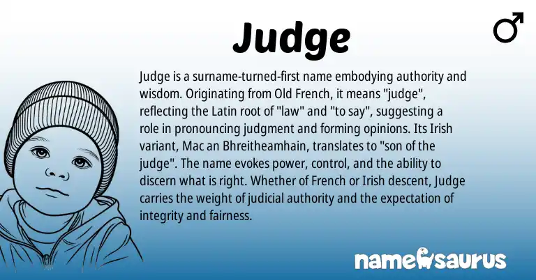 Infographic about Judge name meaning, Judge is a name from Irish, French, Latin, Old French origin(s).