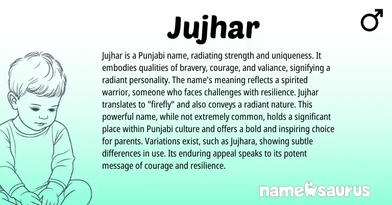 Infographic about Jujhar name meaning, Jujhar is a name from Hindi, Punjabi, Indian origin(s).