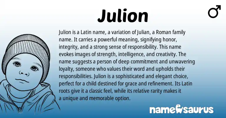 Infographic about Julion name meaning, Julion is a name from Latin, English, Roman origin(s).